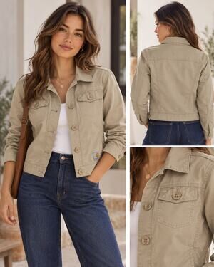 Carhartt WJ026 Womens Sz M Trail Jacket Tan Cotton Button Front Floral Workwear